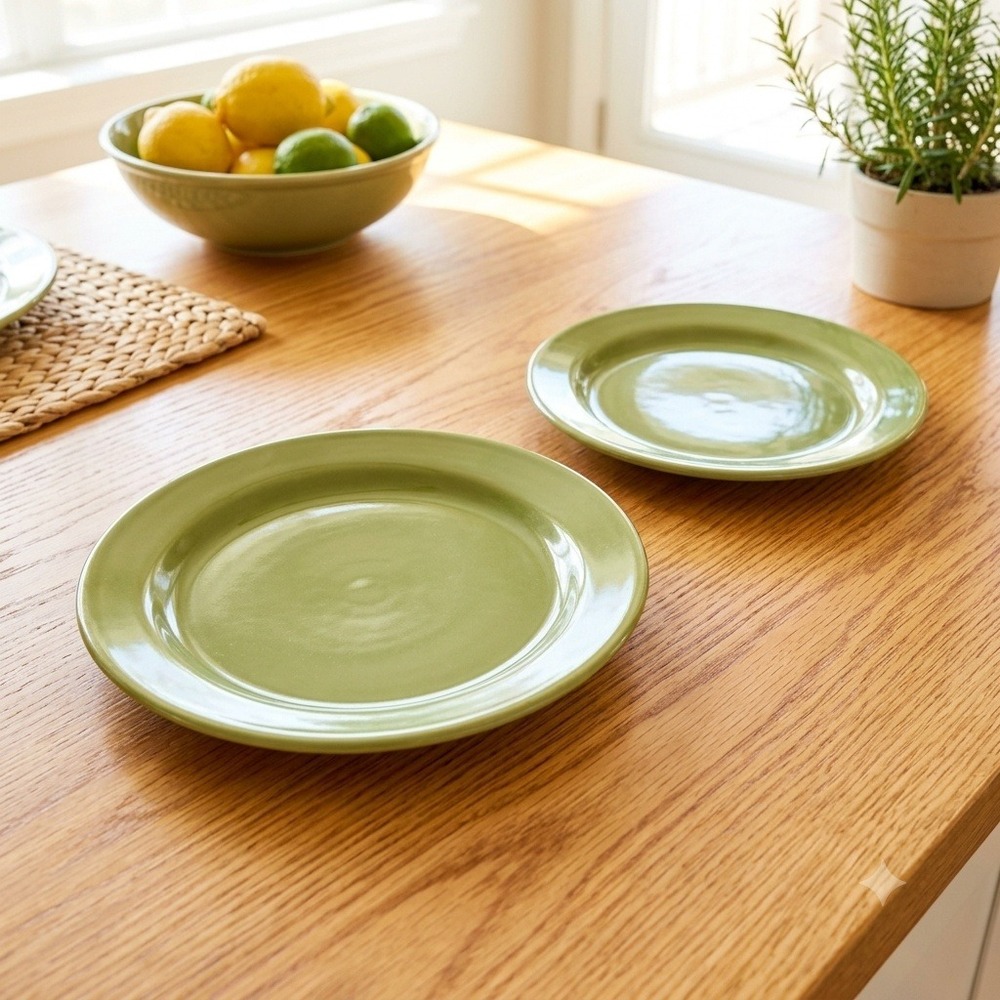 Vintage Bauer Los Angeles Pottery Green Salad Dessert Plates Set of 2 USA Made